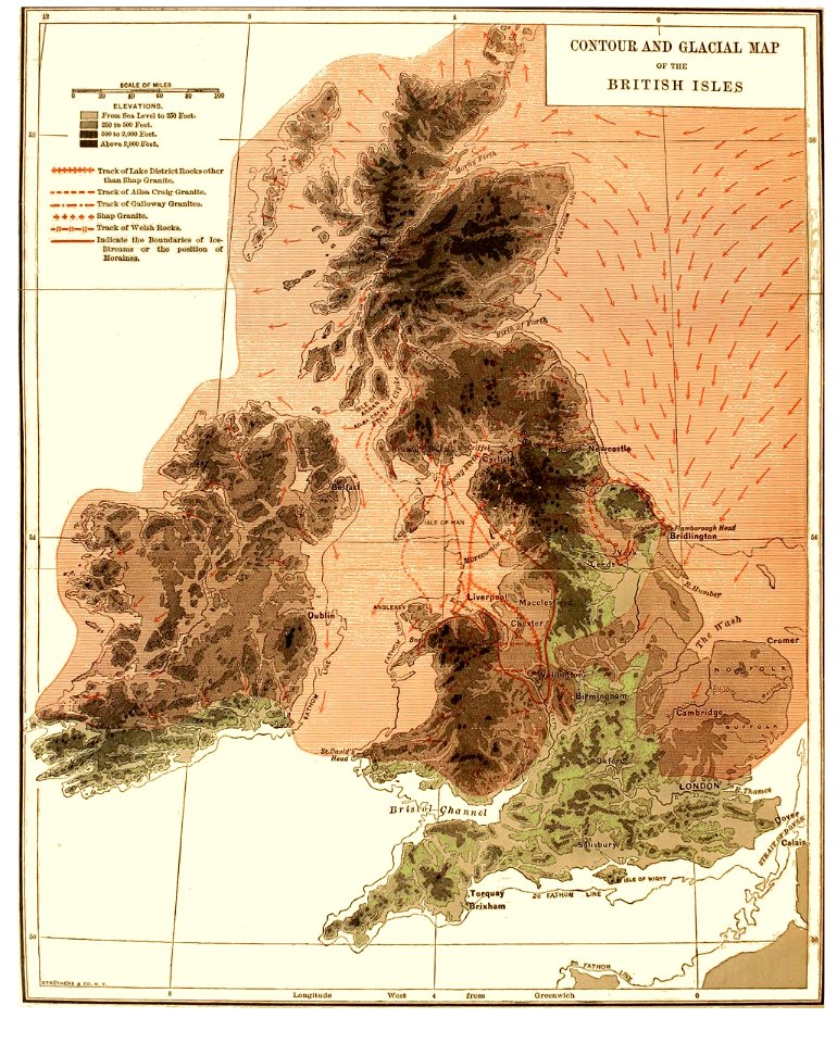 PSM V42 D182 Contour And Glacial Map Of The British Isles Free Stock   Psm V42 D182 Contour And Glacial Map Of The British Isles Illustration Md 