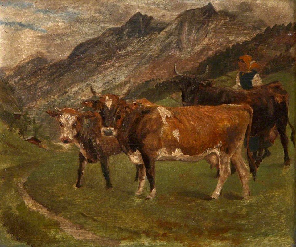 Randolph Caldecott (1846-1886) - Cattle in the Italian Alps (recto) - 641991.1 - National Trust