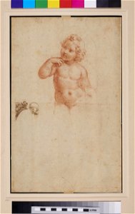 Raphael - after - Verso Figure of a nude Child and a small copy of four male Heads from a woodcut by Dürer, WA1846.278. Free illustration for personal and commercial use.