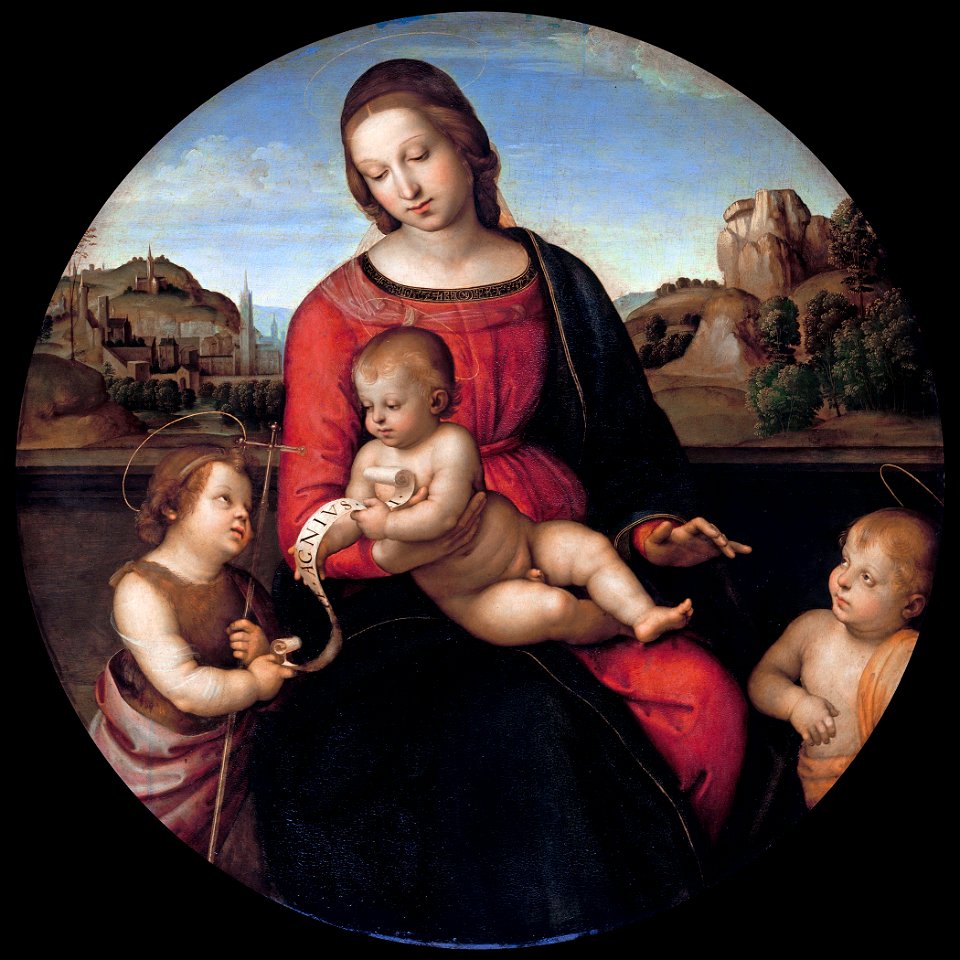 Raphael - Mary with the Child, John the Baptist and a Holy Boy (Madonna Terrranuova) - Google Art ProjectFXD