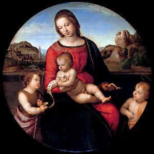 Raphael - Mary with the Child, John the Baptist and a Holy Boy (Madonna Terrranuova) - Google Art ProjectFXD. Free illustration for personal and commercial use.