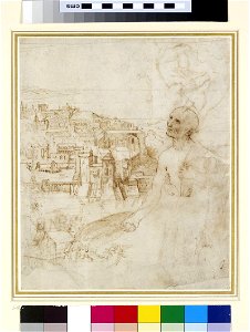 Raphael - Recto View of the city of Perugia, with the Penitent St Jerome in the foreground, WA1846.10