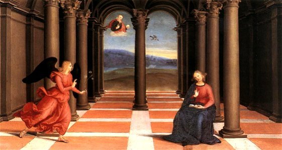 Raphael - The Annunciation (Oddi altar). Free illustration for personal and commercial use.