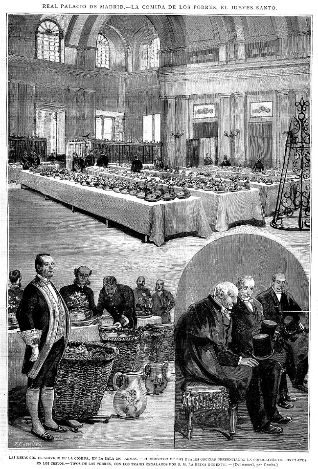 Real Palacio de Madrid, la comida de los pobres, el Jueves Santo, de Comba
