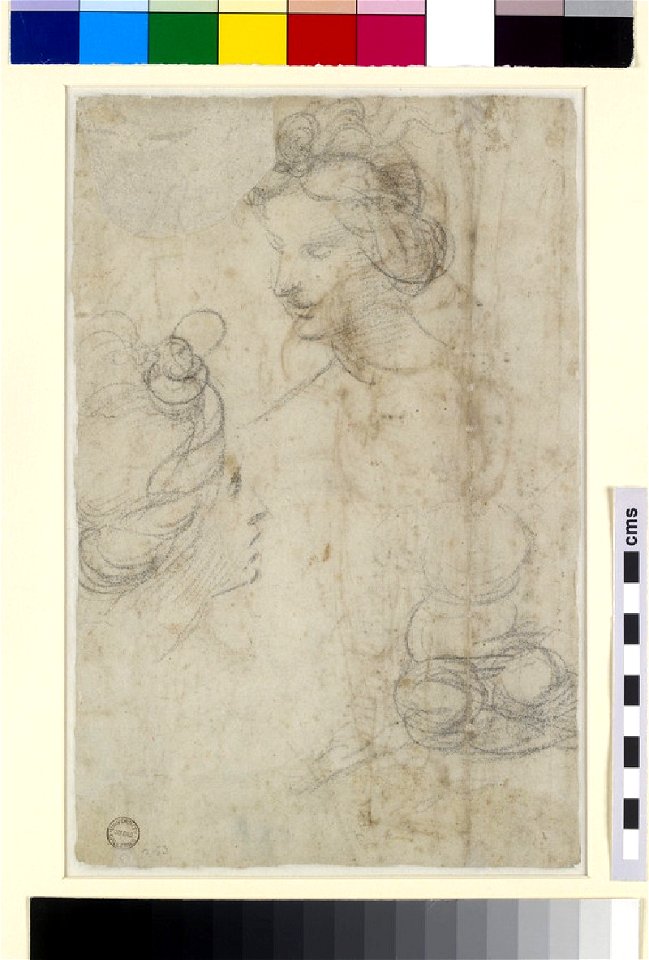 Raphael - Verso Two Female Heads and a Sketch of a Woman squatting, WA1846.168