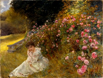 Clara von Rappard - Miss Hardy auf der Rosenterrasse im Rugenpark (1883)