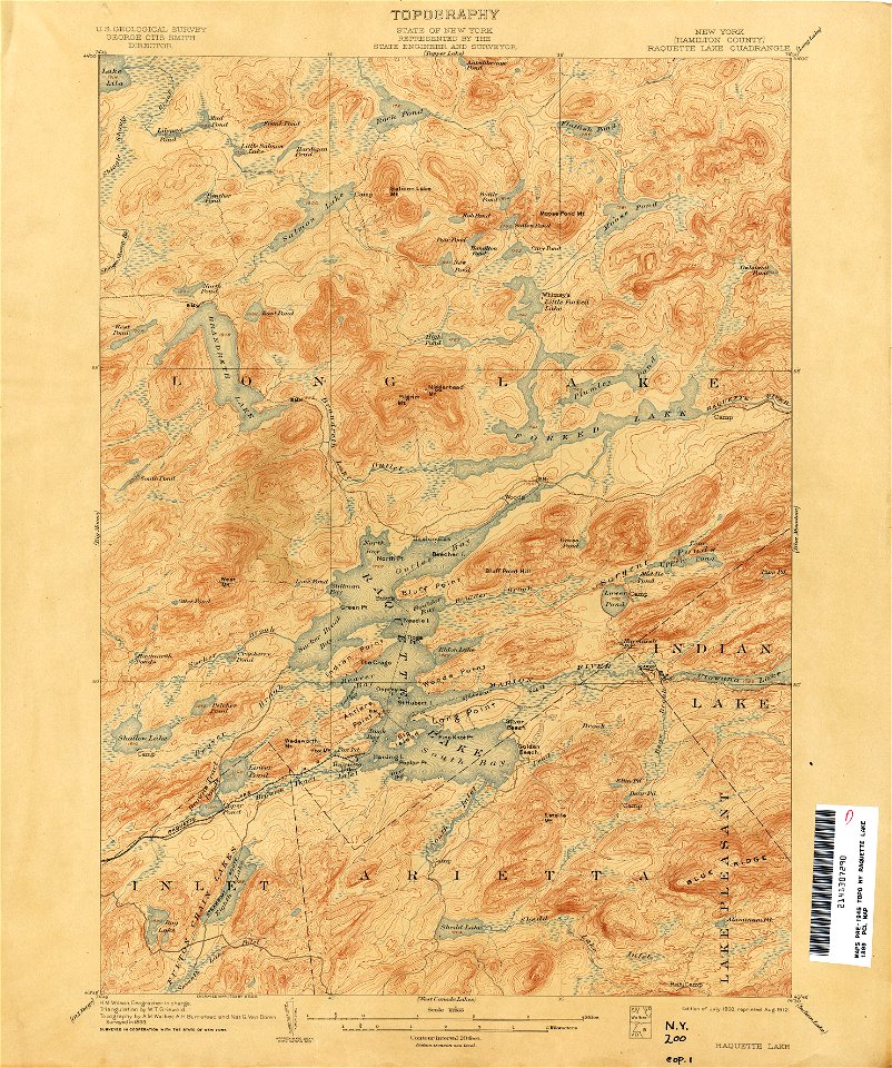 Raquette Lake New York USGS topo map 1899 - Free Stock Illustrations