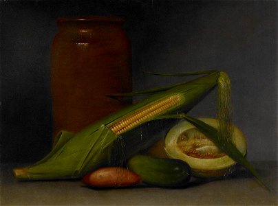Raphaelle Peale - Corn and Cantaloupe - 2007.223 - Crystal Bridges Museum of American Art. Free illustration for personal and commercial use.
