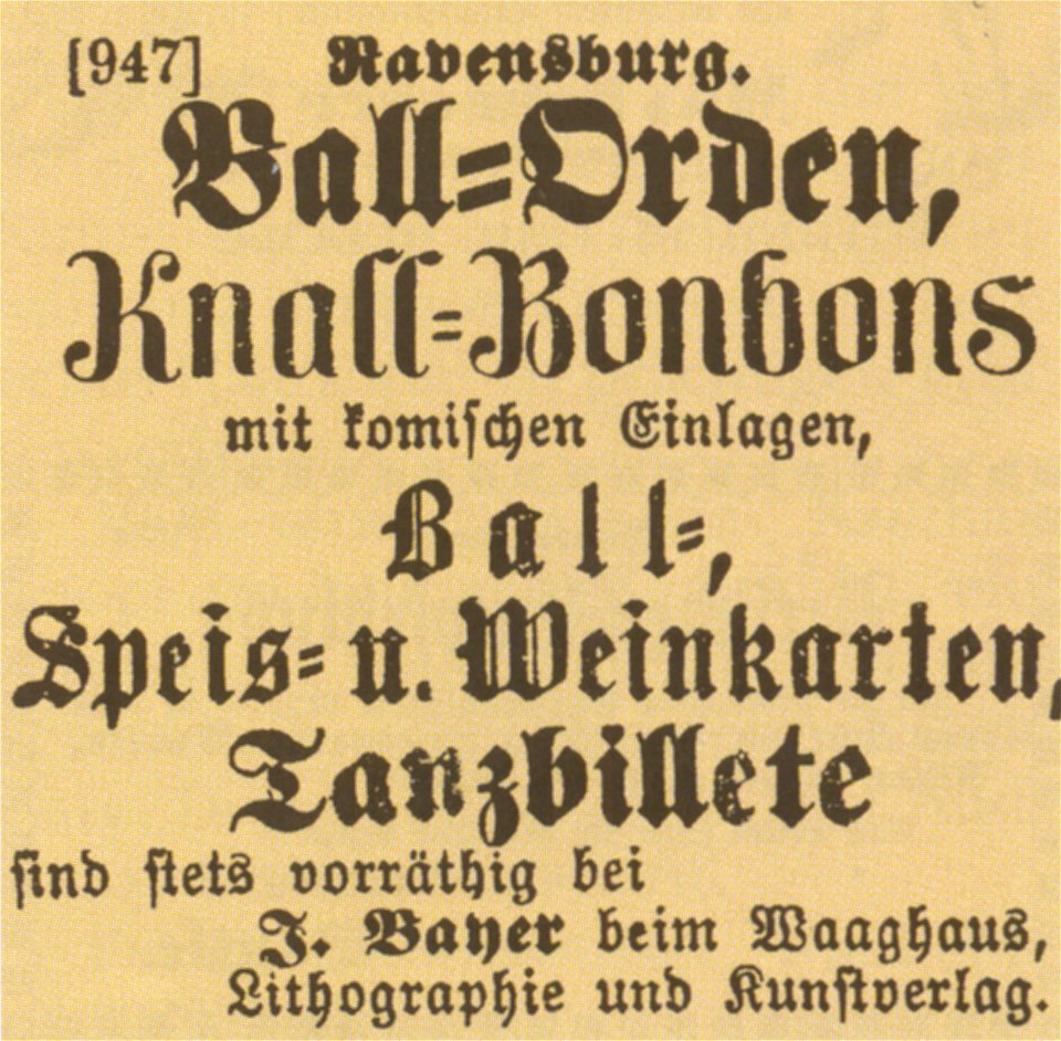 Ravensburg Fastnacht 1878 Orden Bonbons Karten