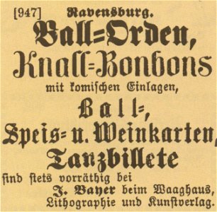 Ravensburg Fastnacht 1878 Orden Bonbons Karten