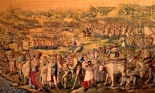 Real Alcázar. Salón de los Tapices. Paño XI El ejército acampa en Rada