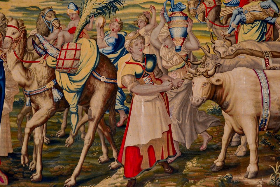 Real Alcázar. Salón de los Tapices. Paño XI. El ejército acampa en Rada (detalle)