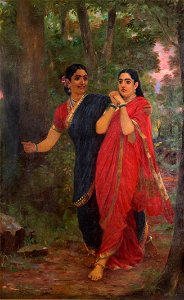 Ravi Varma-Draupadi and Simhika. Free illustration for personal and commercial use.