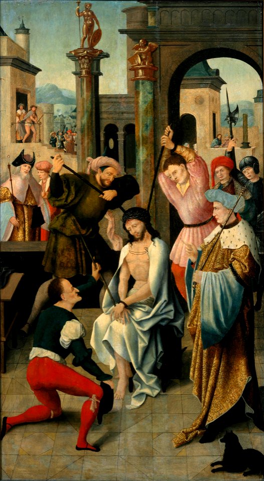 Rechterluik (buitenzijde) van een drieluik van de familie Snoy met de bespotting van Christus Centraal Museum 6324
