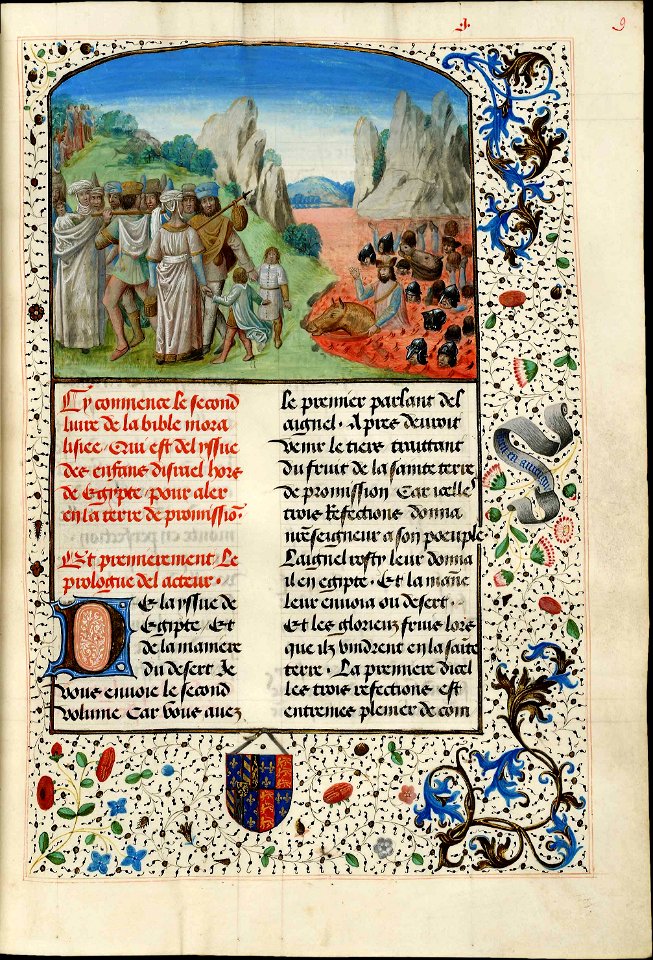 Recueil de textes de dévotion et de morale - KBR ms9030-37 f9 (passage de la Mer Rouge)