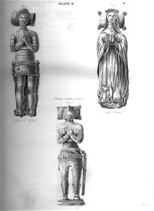 Recumbent effigies of Menzies of Pitfodels Gordon of Rivan and Lady Menzies engraving by William Miller