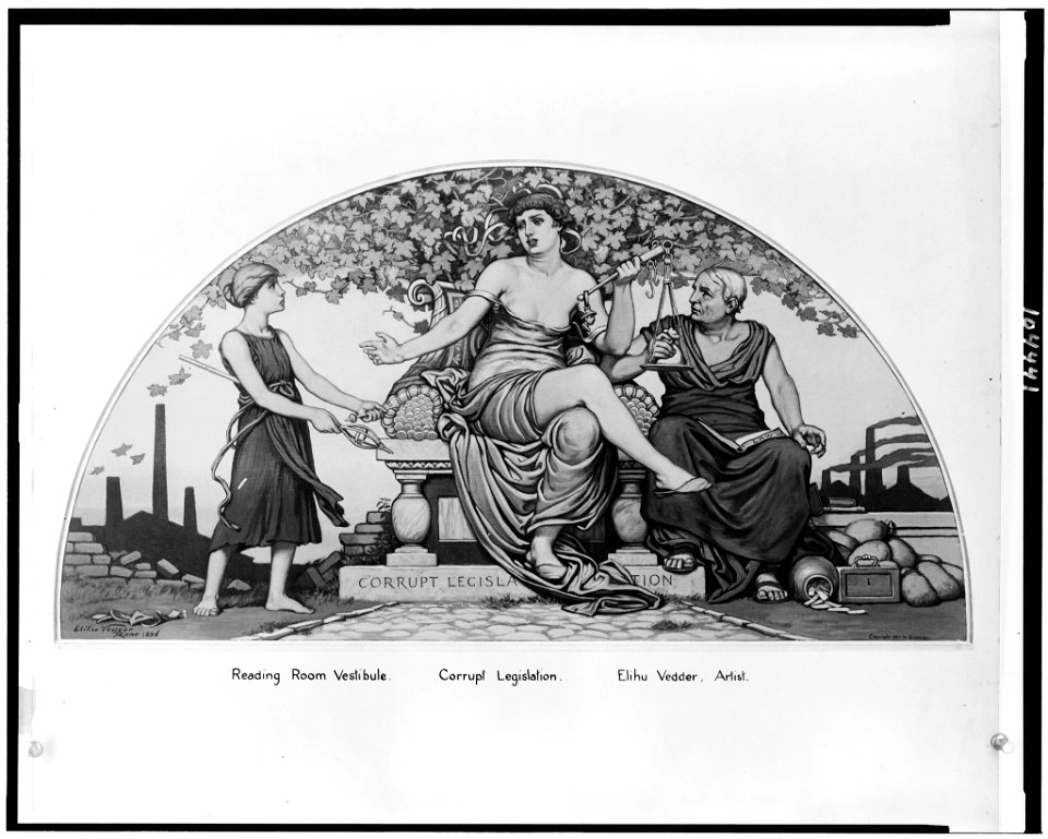 Reading room vestibule. Corrupt legislation - Elihu Vedder, Rome. LCCN91483010