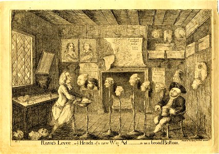 Razor's levée, or ye heads of a new wig ad-n on a broad bottom. (BM 1868,0808.4986)