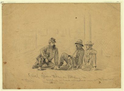 Rebel officers take(n) a(t) Petersburg, Va. - sketched on board a steamboat coming down the James River - E. Forbes. LCCN2004661876