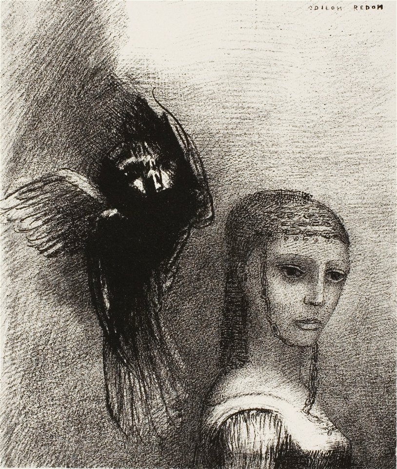 Redon - And a Large Bird, Descending From the Sky, Hurls Itself Against the Topmost Point of Her Hair, plate 3 of 10, 1920.1634