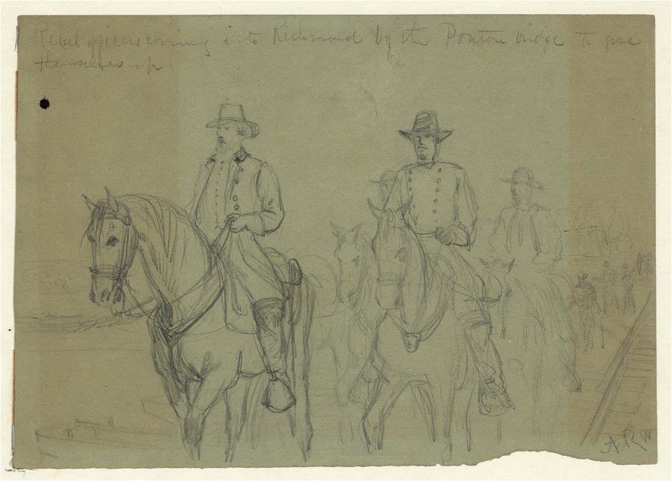 Rebel officers coming into Richmond by the ponton (sic) bridge to give themselves up LCCN2004660293