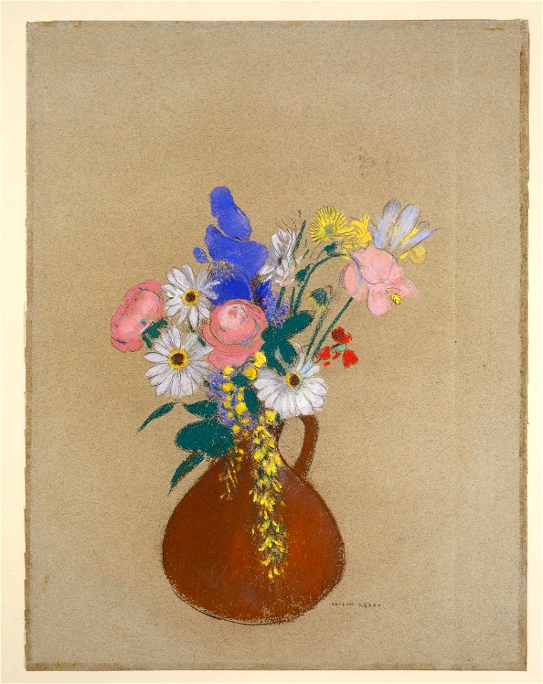Redon - Blumenstrauß in brauner Tonvase, ca. 1900 – 1916