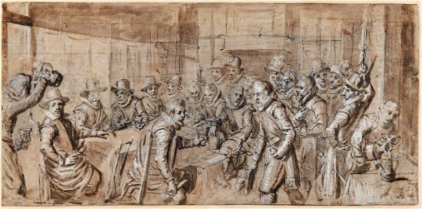 Reception of the officers of the Saint Sebastian Civic Guard by the Magistrate of The Hague, in 1618 (study for a painting, 1617)