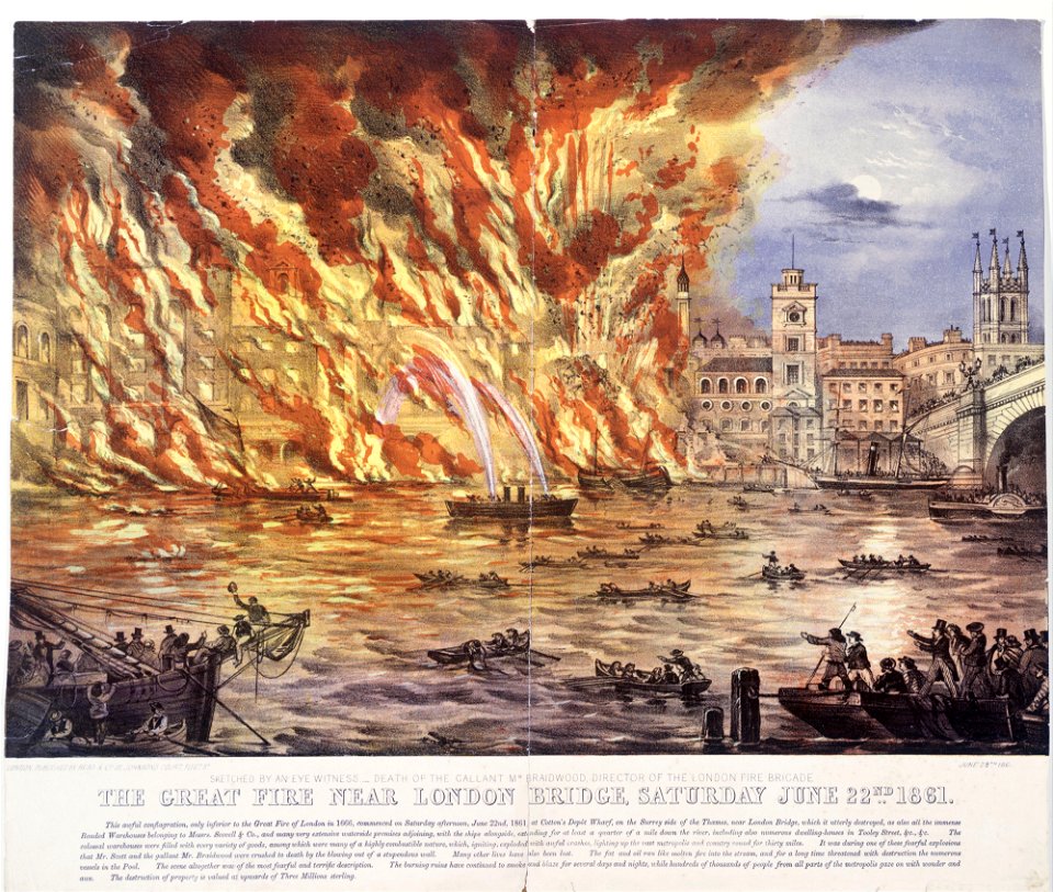 Read and Company - print; coloured lithograph - The Great Fire Near London Bridge, Saturday June 22nd 1861 - Google Art Project