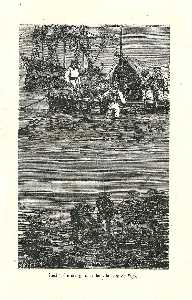 Recherche de galions dans la baie de Vigo-gravure