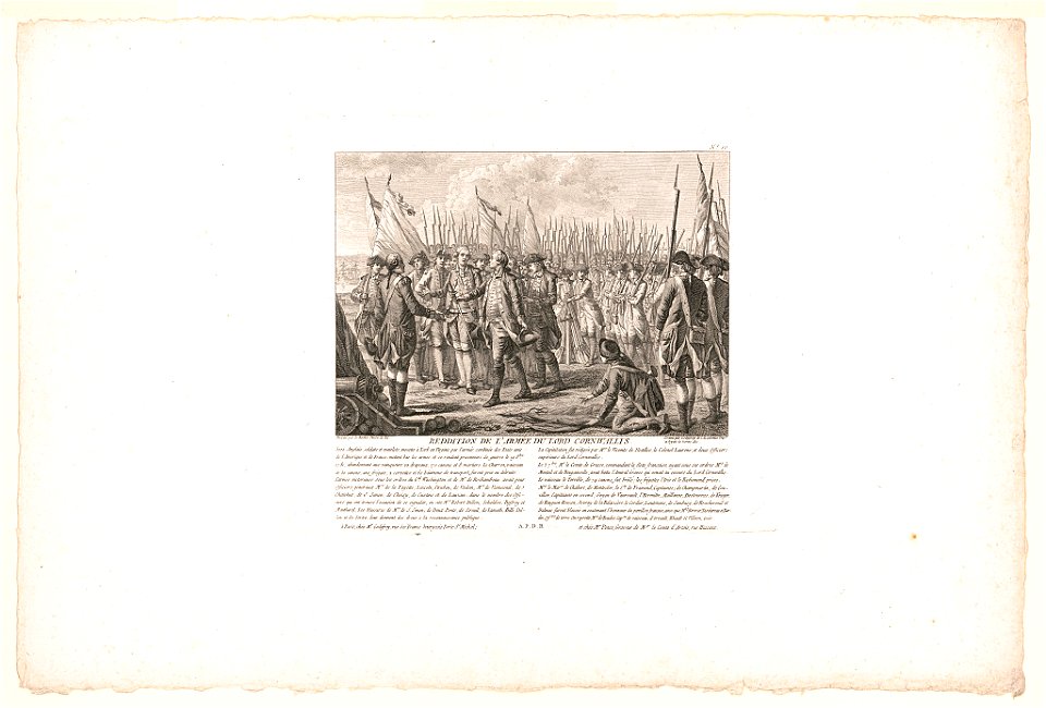 Reddition de l'armée du Lord Cornwalis - dessiné par le Barbier Peintre du Roi ; gravé par Godefroy de l'Academie Imple. et Royale de Vienne etc. LCCN2017658515