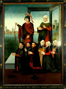 Rechterluik van het drieluik van de schuitenvoerders in de Jacobikerk te Utrecht, met stichtersfiguren en heiligen Centraal Museum 2476 B