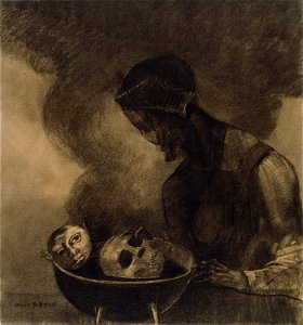 Redon - Cauldron of the Sorceress, 1879. Free illustration for personal and commercial use.