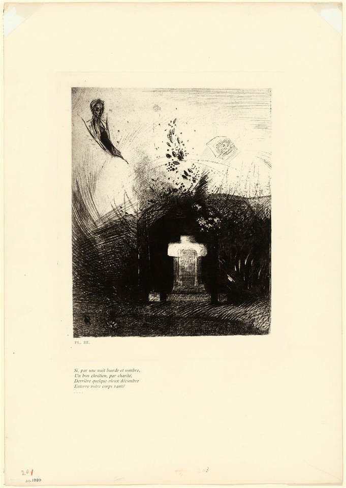 Redon - If On a Close Dark Night a Good Christian, Out of Charity, Behind Some Old Ruin, Buries Your Arched Body, plate 4 of 9, 1920.1880