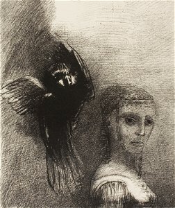 Redon - And a Large Bird, Descending From the Sky, Hurls Itself Against the Topmost Point of Her Hair, plate 3 of 10, 1920.1635