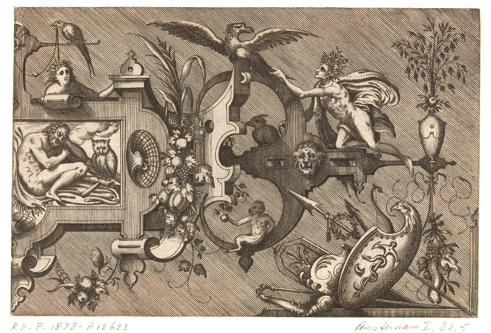 Rechterhelft van een grote cartouche met een voorstelling van de Nacht