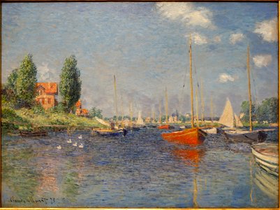Red Boats, Argenteuil, by Claude Monet, 1875, oil on canvas - Fogg Art Museum, Harvard University - DSC00682. Free illustration for personal and commercial use.