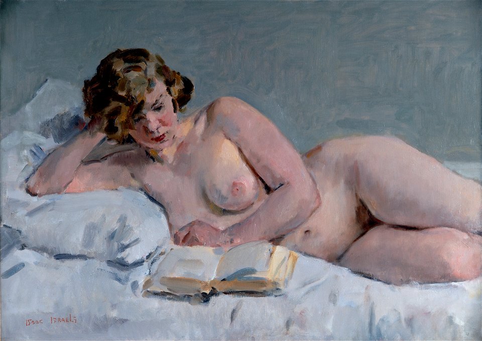 Reclining reading nude, by Isaac Israels
