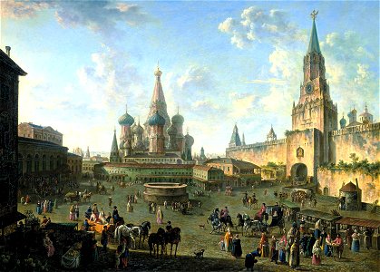 Red Square in Moscow (1801) by Fedor Alekseev. Free illustration for personal and commercial use.