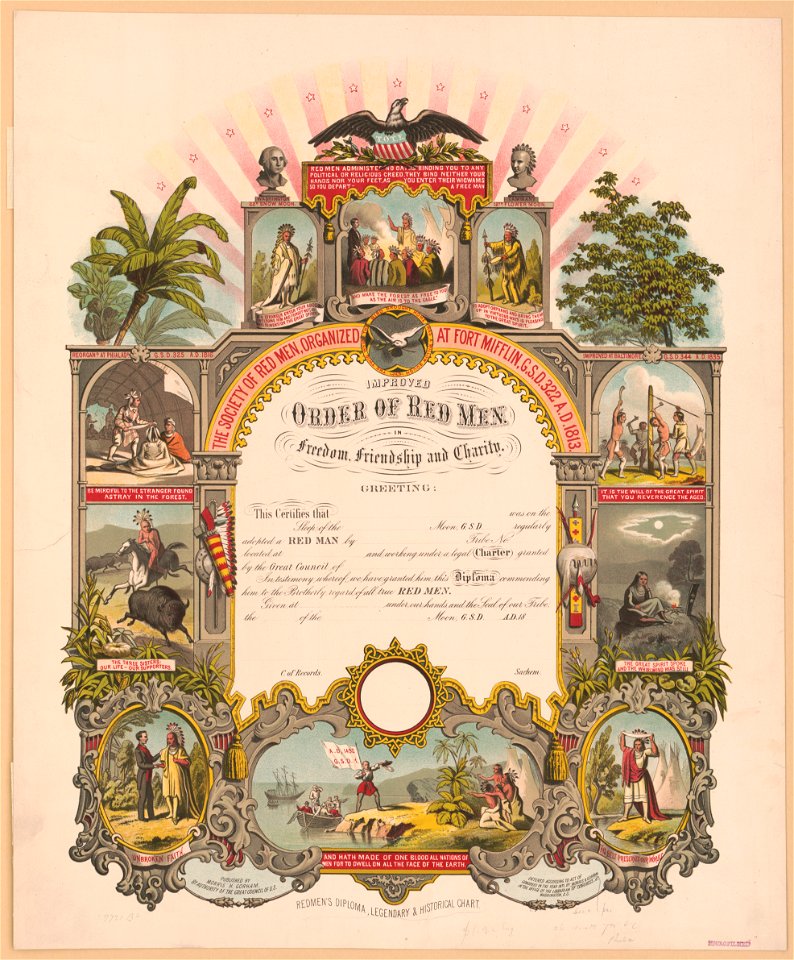 Redmen's diploma, legeneary & historical chart LCCN2003688752