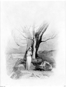 Redon - Jeune fille debout au pied d'un bouquet d'arbres, Vers 1865