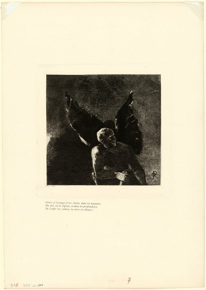 Redon - Glory and Praise to You, Satan, in the Heights of Heaven, Where You Reigned, and in the Depths of Hell, Where, Vanquished, You Dream in Silence!, plate 8 of 9, 1920.1884