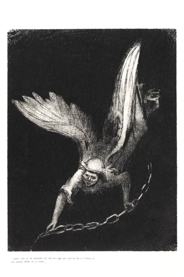 Redon - Après cela je vis descendre du ciel un ange qui avait la clef de l'abîme, et une grande chaîne en sa main, 0485488