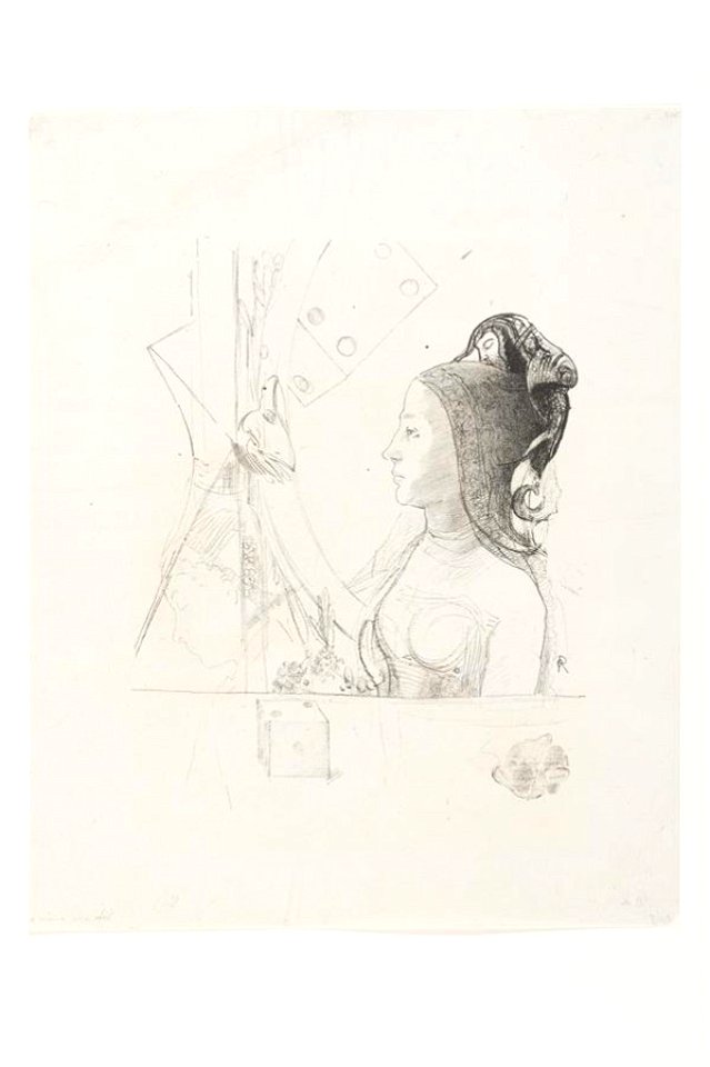 Redon - Femme de profil vers la gauche, coiffée d'un hennin, 0485498