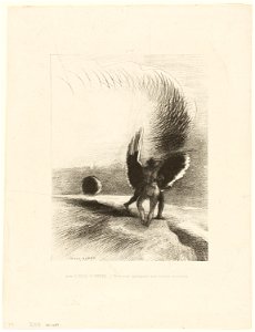 Redon - Beneath the Wing of a Shadow the Black Creature was Biting Energetically, plate 4 of 6, 1920.1689. Free illustration for personal and commercial use.