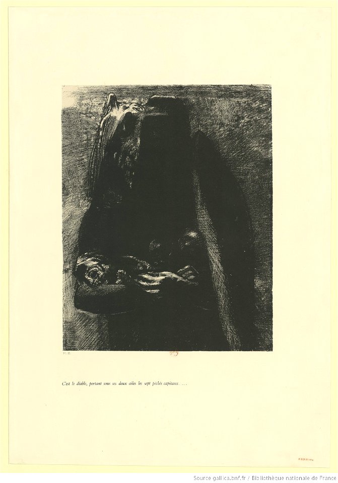 Redon - est le diable, portant sous ses deux ailes les sept péchés capitaux, btv1b6951047z