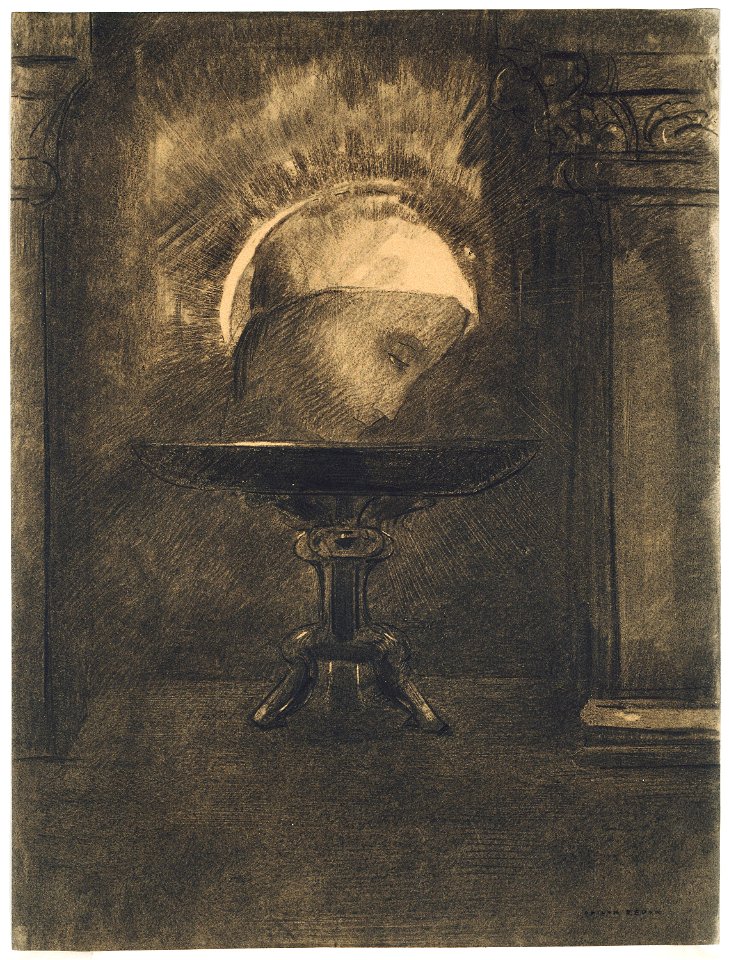 Redon - Head Wearing a Phrygian Cap, on a Salver, 1881