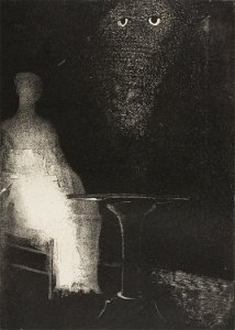 Redon - I Continued to Gaze on the Chair, and Fancied I saw on It a Pale Blue Misty Outline of a Human Figure, plate 1 of 6, 1920.1805. Free illustration for personal and commercial use.