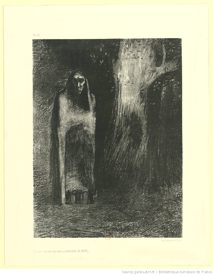 Redon - L'homme fut solitaire dans un PAYSAGE DE NUIT, btv1b6951019n