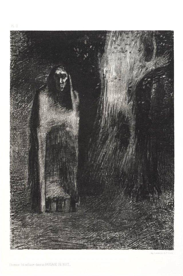 Redon - L'homme fut solitaire dans un paysage de nuit, 0181956