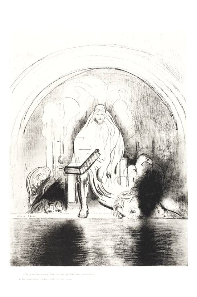 Redon - Puis je vis dans la main droite de celui qui était assis sur le trône, un livre écrit dedans et dehors, scellé de sept sceaux, 0485494